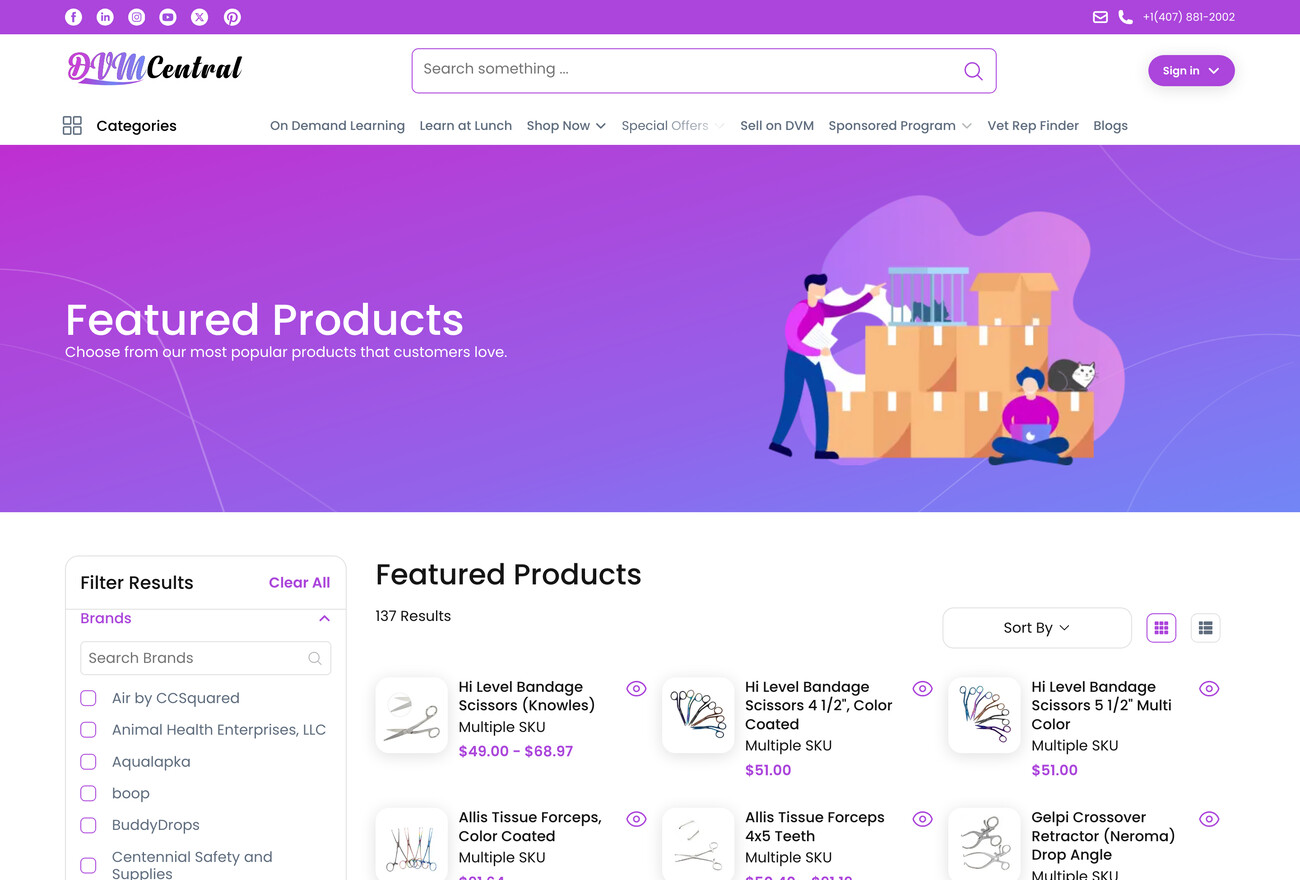 DVM Central — featured products grid